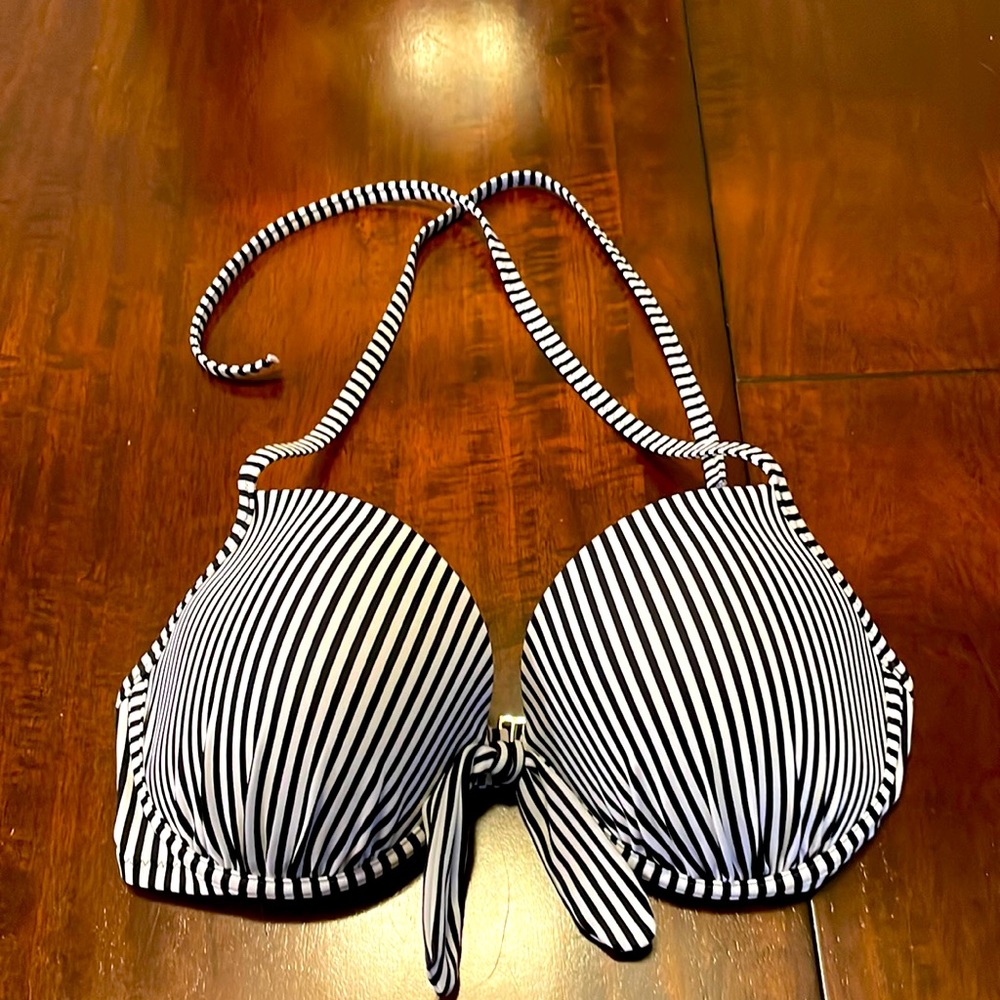 Shade & Shore Black and white stripe halter swim top - 34DD